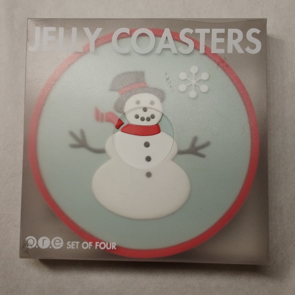 o.r.e. Snowman Jelly COASTERS Set of 4 in box